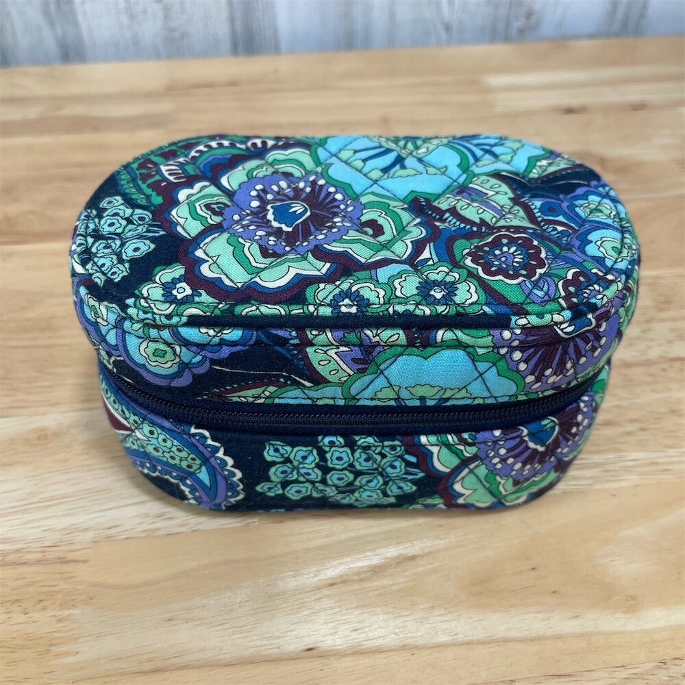 Vera Bradley Zip-Around Travel Jewelry Case Organizer Blue Green Floral